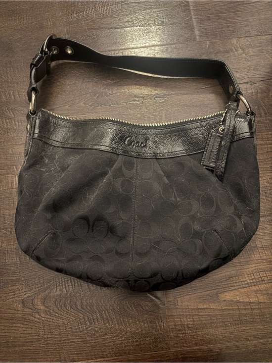Coach Handbags - Coach Black Signature Canvas Shoulder Bag with Leather Trim